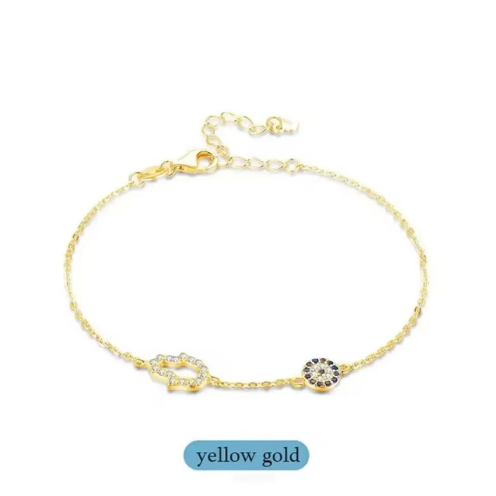 Chic Trendy Evil Eye Blue Zirconia 925 Silver Gold Plated Bracelet Dainty - Picture 4 of 8